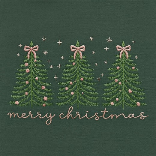 Merry Christmas Tree Embroidery Design, Three Christmas Trees Machine Embroidery File, Holiday Bow Tree Embroidery Pattern for Sweatshirt - Etsy