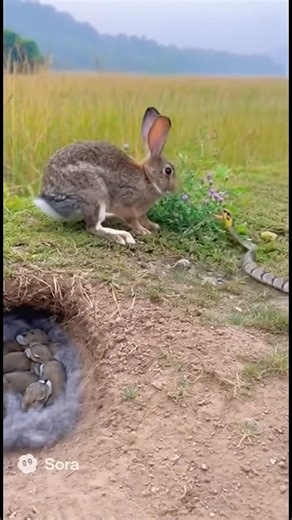 Bunny Fights Snake to Protect Babies