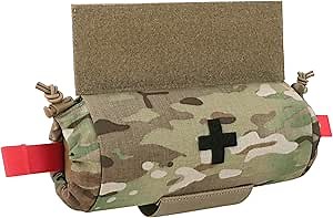 PETAC GEAR Tactical First Aid Drop Dump Pouch, Micro Medical Trauma Roll Up Drop Pouch EMT IFAK Sub Abdominal Carrying Bag with Hook-N-Loop (MC)