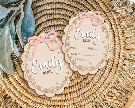 Personalized Baby Announcement Sign With Birth Stats, Bow Birth Stat Sign, Name Reveal, Baby Girl Name Sign, Sign for Hospital, Baby Props - Etsy
