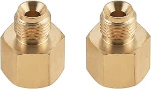 RV Propane Hose Adapter 1/4" Female Pipe NPT x 1/4" Inverted Male Flare（7/16-24UNF）, Brass Convert Adapter Fittings for Propane Lines (Pack of 2)