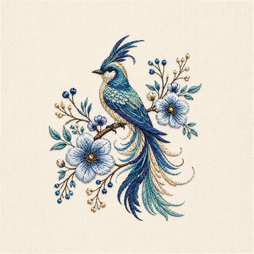 Blue Bird Embroidery Design, Floral Bird Machine Embroidery File, Elegant Bluebird Embroidery Pattern for Nature Lovers - Etsy