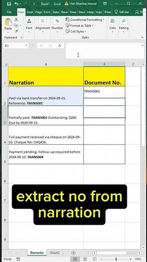 How to extract document no. From narration in excel | Easy formula tutorial #excelsolutions