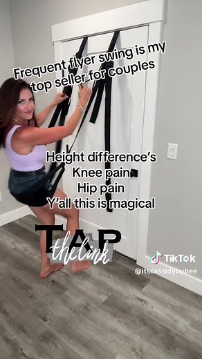 Welcome aboard your non-stop flight to paradise. The Frequent Flier Door Swing fits in any doorframe for bedroom acrobatics that’ll take partner play up to a whole new level. Have a seat, position the straps, and you’re ready for take-off. Move in ways you never imagined or ask your co-pilot to take hold of the seat to angle your hips for ultimate satisfaction. Your Mile-High Club membership awaits. #wifeyforlifey #swing #datenighthack #exercise #swingtok #women #men