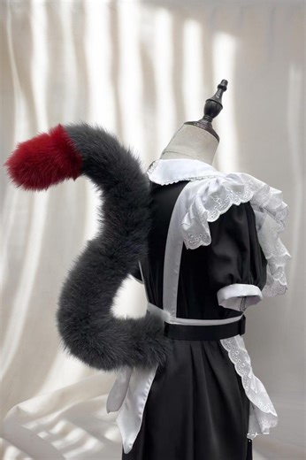 Cat Tail Cosplay Fluffy | Bendable Wire Furry Tail 70cm | Red Grey Tail With Belt | Custom Animal Tail Costume - Etsy