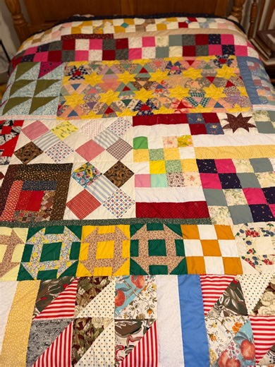 Handmade Sampler Quilt Colorful Vintage Fabrics in New Queen Size Hand Quilted Scrappy Patchwork Quilt Mixed Shapes Quilt W/points OOAK - Etsy