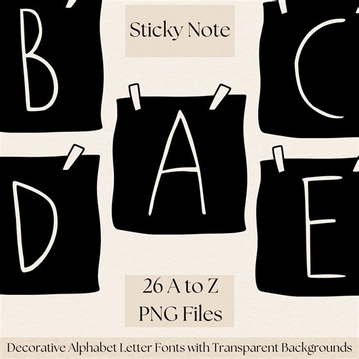 Sticky Note Alphabet Letters PNG – A to Z Uppercase Decorative Font, Transparent Background, Cute Handwritten Clipart Set - Etsy