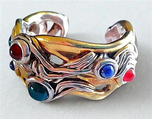 Dramatic BAT AMI Sterling Cuff Bracelet, Gemstones, Modernist Electroform, Chunky Vintage - Etsy