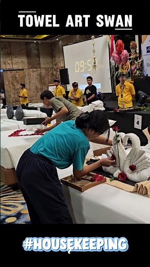 BEAUTIFUL SET UP TOWEL CREATION #housekeeping #hotel #makingbed #towelart