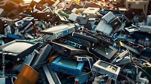 E-waste heap of electronics, computer garbage.