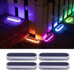 Honalia Solar Dock Driveway Lights Outdoor, RGB Color Changing Solar Powered Waterproof, Driveway Markers Concrete Step Lights for Deck Stairs Dock Runway 4 Pack