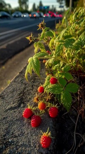 Wild Raspberries Growing From Concrete 🍓 | Urban Nature 4K