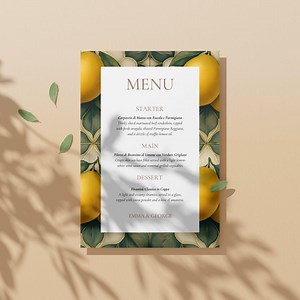 Lemon Wedding Menu Template – Editable Canva Design – Mediterranean Summer Theme – Printable Digital Menu Card – Instant Download - Etsy