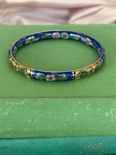 Vintage Cloisonne Bangle Blue Enamel Floral Bracelet - Etsy