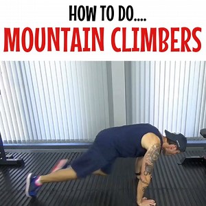 💥 TFG'S EXERCISE TUTORIALS 💥 MOUNTAIN CLIMBERS 😤 Intensity – High 💪 Primary Muscle – Core 💪 Secondary Muscles – Deltoids (shoulders) and Glutes 1. Support your body on your hands and toes keeping your upper and lower body straight, arms extended and your hands directly beneath your shoulders 2.Bring one leg forward, beneath your chest then extend it backwards while simultaneously bringing the other leg forward 3. Minimise vertical movement of the hips Tip – Don’t touch down with the front f