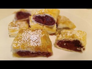 Meggyes-grízes rétes töltelék készítése. Bolti réteslapba és levelestésztába töltve, nagyon finom.