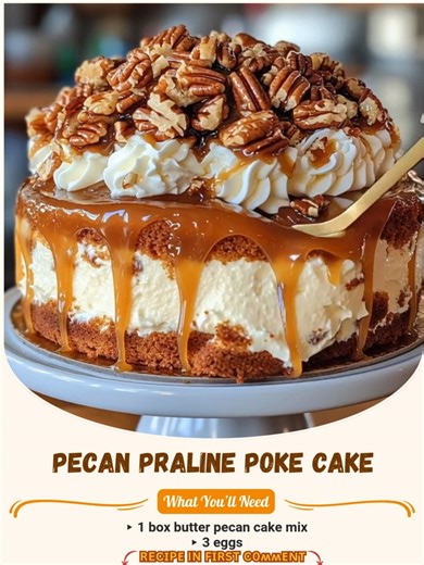 Soft, creamy, nutty, drippy, and downright irresistible. 🍰 ✨ This Easy Caramel Butter Pecan Praline Poke Cake is a celebration in every bite — perfect for birthdays, potlucks, or when you just want to impress. 🧂 Ingredients: ▸ 1 box butter pecan cake mix ▸ 3 eggs (as per box instructions) ▸ 1/2 cup oil (or as per box)...👇💬 #ButterPecanCake #CaramelPokeCake #SouthernDessertGoals | Easy Trending Recipes