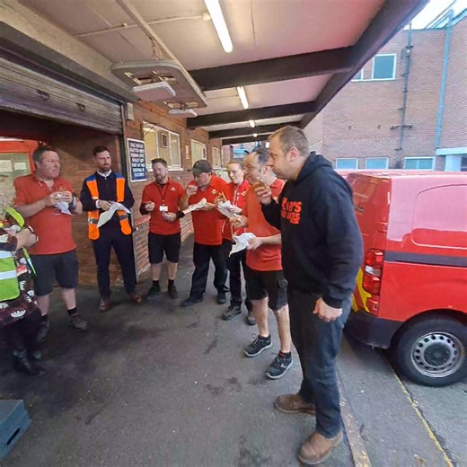 Alex from Poveys Oatcakes visited Leek Royal mail this morning with his daily oatcake challenge. Posties won 😋 | This is Leek Staffordshire
