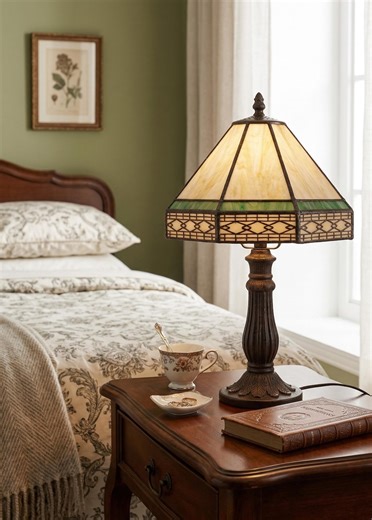 Vintage Tiffany Style Table Lamp - Stained Glass Mission Desk Light - Art Deco Bedside Lamp With Ornate Bronze Base - Warm Amber Glow - Etsy Canada