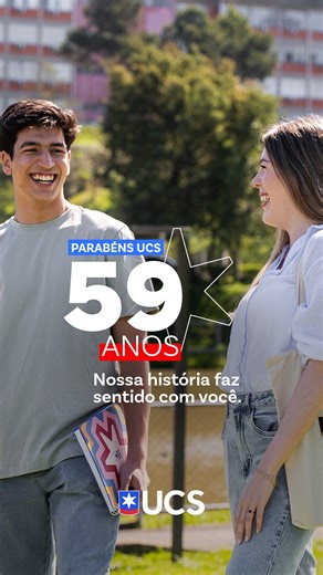 Universidade de Caxias do Sul on Instagram: "59 anos de UCS. E a nossa história só faz sentido porque você faz parte dela. 💙 Hoje a gente celebra encontros, aprendizado, pesquisa, trabalho e tudo o que a UCS representa na vida da nossa comunidade. 🎂 Conta pra gente: qual é a sua lembrança favorita com a UCS? #UCS #UCS59Anos #AniversárioUCS #ComunidadeUCS"