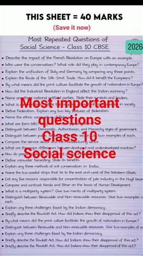 class 10 sst most important question 2026 🔥😱 #shorts
