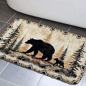 Bear Bathroom Rugs, Farmhouse Country Rustic Forest Black Bear Bath Mats,Hunting Camping Bath Rug Sets for Bathroom Bedroom Kitchen Outdoor Indoor 17x29 Inch