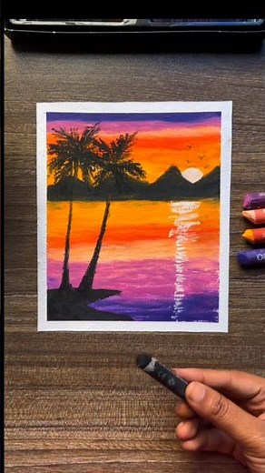 🌄 Sunset Serenity | Peaceful Palm Tree Landscape Drawing