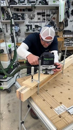 Using a custom mortising jig and OF 1400 Festool router with guide bushing to cut mortises #woodwork
