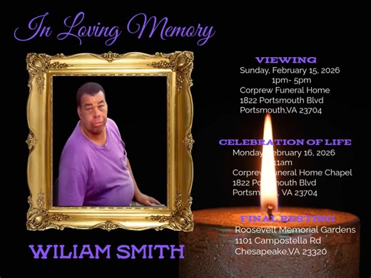 Condolences to the family of William Smith | Corprew Funeral Home
