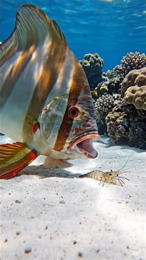 Red-Lipped Batfish Monster vs. Shrimp – Weirdest Hunter Ever! #shorts