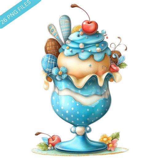Turquoise Sundae Clipart, Vintage Ice Cream Parlor Graphics (26 PNG Files) (digital Download - Etsy