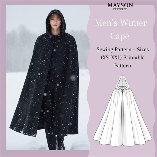 Men’s Winter Cape Sewing Pattern PDF – Long Hooded Reversible Cloak for Wool or Velvet (XS–XXL) - Etsy