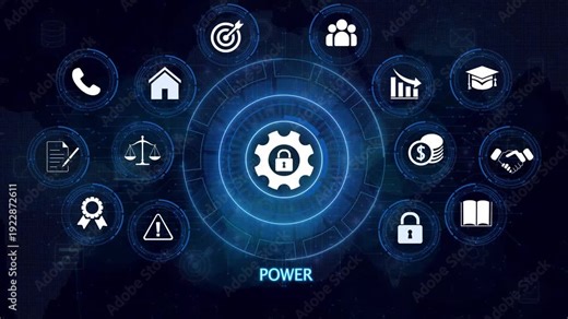 he word power is illuminated in a futuristic digital environment, symbolizing a new beginning, system reboot, or a fresh start in technology. 4k animasted on transparent technology background.