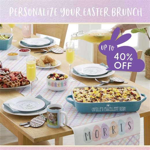 Hop on over to our site to gather the most beautiful Easter Brunch items. 🐰💗 Gathering around the table for an #EasterBrunch will be oh-so memorable with #personalized diningware. From table runners and towels to bakeware and utensils, we have all the #Easter essentials. Tap the link to explore now. https://www.personalizationmall.com/EasterBrunch 🐰💗 What is your favorite #brunch meal? Let us know in the comments below. | Personalization Mall