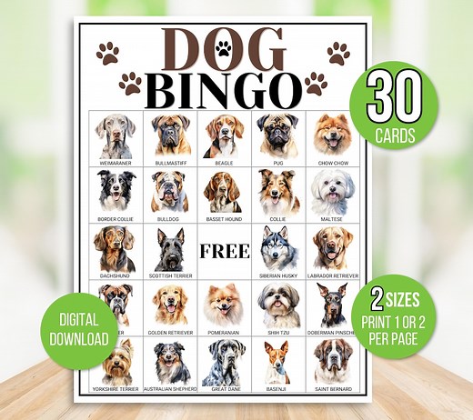 Dog Bingo, 30 Printable Dog Bingo Cards, Dog Birthday Party Game, Dog Party Game, Puppy Bingo, Puppy Party Games, Birthday Party Bingo - Etsy