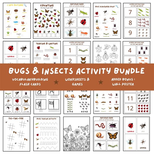 Bug and Insect Activity Pack for Kids | Printable Insect Flashcards (16)   Worksheets & Games