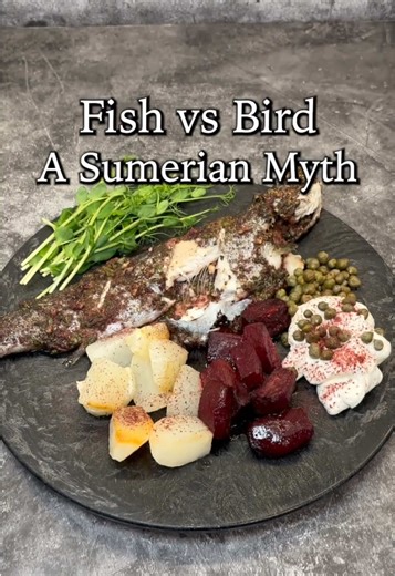 Sumerian Mythology — Fish vs Bird Get the recipe at tableofgods.com/recipe/fish #Mesopotamia #Tableofgods