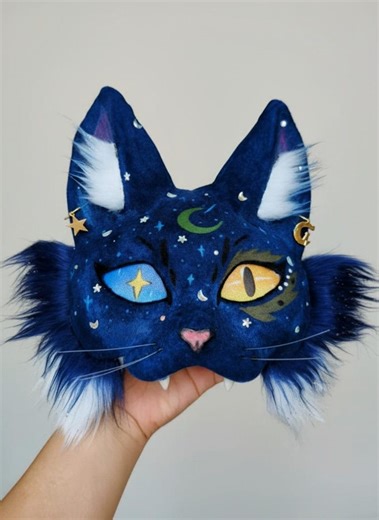 Galaxy Cat Therian Mask Paws Tail Set – Handmade Faux Fur Animal Mask, Furry Cosplay & Alterhuman Gear, Realistic Celestial Cat Headpiece - Etsy