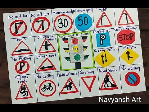 Road Safety Signs and symbols drawing/Traffic signs chart drawing/Road safety rules drawing