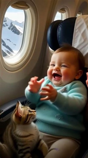 Baby Wakes Up Laughing on Airplane ✈️ | Funny Reaction & Cute Kitten Moment 😄🐾