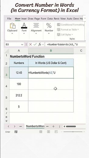 Convert Number in Words in Excel (Currency Format)