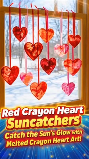 ❤️ Red Crayon Heart Suncatchers – Melted Love Window Art! ☀️✨ 🎨 What You’ll Need: Red crayons (mix light and dark shades for pretty swirls) Waxed paper Pencil sharpener or knife (adult help) Iron or hair dryer Paper towels Scissors Hole punch Red or pink ribbon 🪄 How to Make It: 1️⃣ Peel the wrappers off the red crayons and shave them into small curls. ✂️ 2️⃣ Lay a sheet of waxed paper flat and sprinkle crayon shavings into heart shapes. ❤️ 3️⃣ Place another sheet of waxed paper on top to make