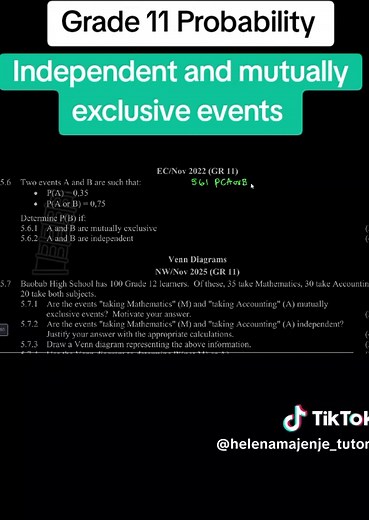 Grade 11 Probability | Independent and Mutually exclusive events