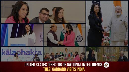 18K views · 550 reactions | U.S. Director of National Intelligence Tulsi Gabbard attended the Raisina Dialogue and engaged with Indian leaders during her visit to India this week. DNI Gabbard reaffirmed that the #USIndia partnership will continue to strengthen under the leadership of President Trump and Prime Minister Modi. | U.S. Embassy India | Facebook
