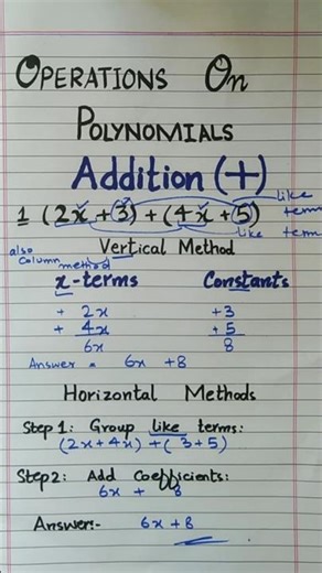 Add Polynomials in Seconds! | (2x + 3) + (4x + 5) | Class 8–9 Math Shortcut #shortvideo #shorts