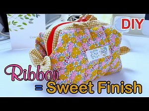 Handmade Quilted Pouch | zipper, Ribbons & Clean Lining