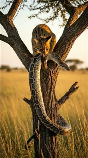 Bush cat killing a Pyaton in the tree top #bush cat #python