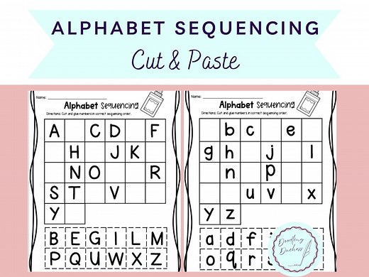 Alphabet Sequencing - Cut & Paste, Letters, Uppercase, Lowercase, Fine Motor Skills, Scissors, Pre-k, Kindergarten, Worksheets, Printable - Etsy