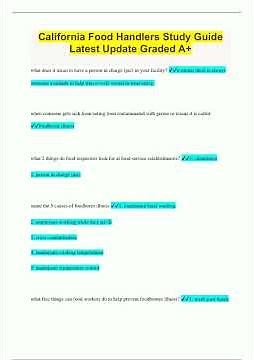 California Food Handlers Study Guide Latest Update Graded A561