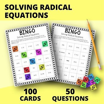Algebra Solving Radical Equations Math BINGO Review Game